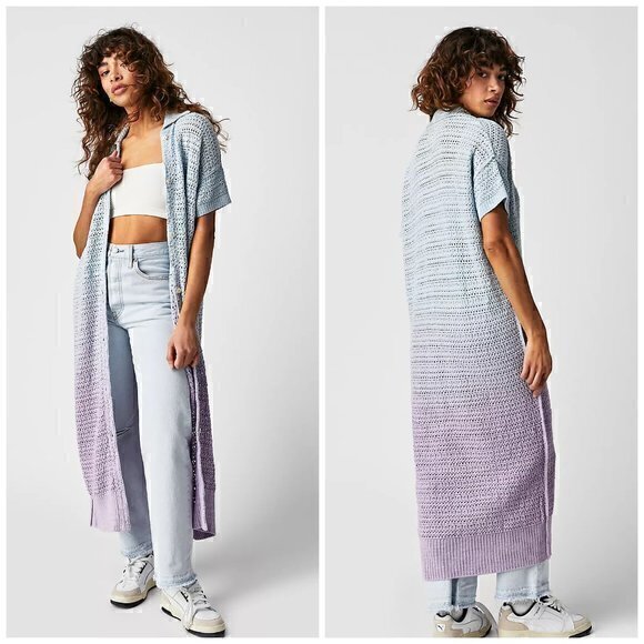 Free People Alicia Crochet Cardigan Blue Purple Ombre Size XS NWT